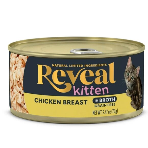 Reveal Natural Wet Kitten Food, Chicken Breast in Broth, 4x 2.47oz Cans - Picture 1 of 3